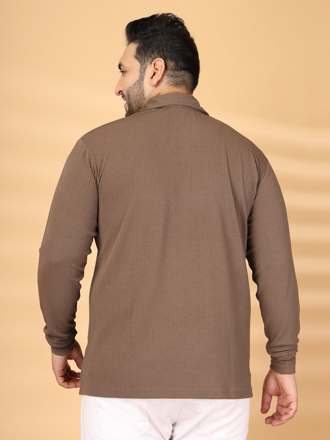 Plus Size Men Polo Collar Self Design T-shirt