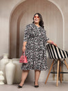 Plus Size Printed Puff Sleeve Fit and Flare Midi Dress