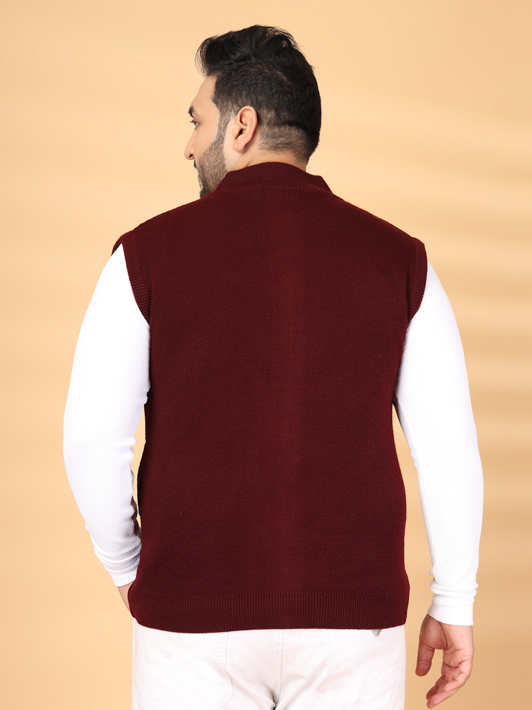 Plus Size Men Solid Sleeveless High Neck with Zip Detail Sweaters