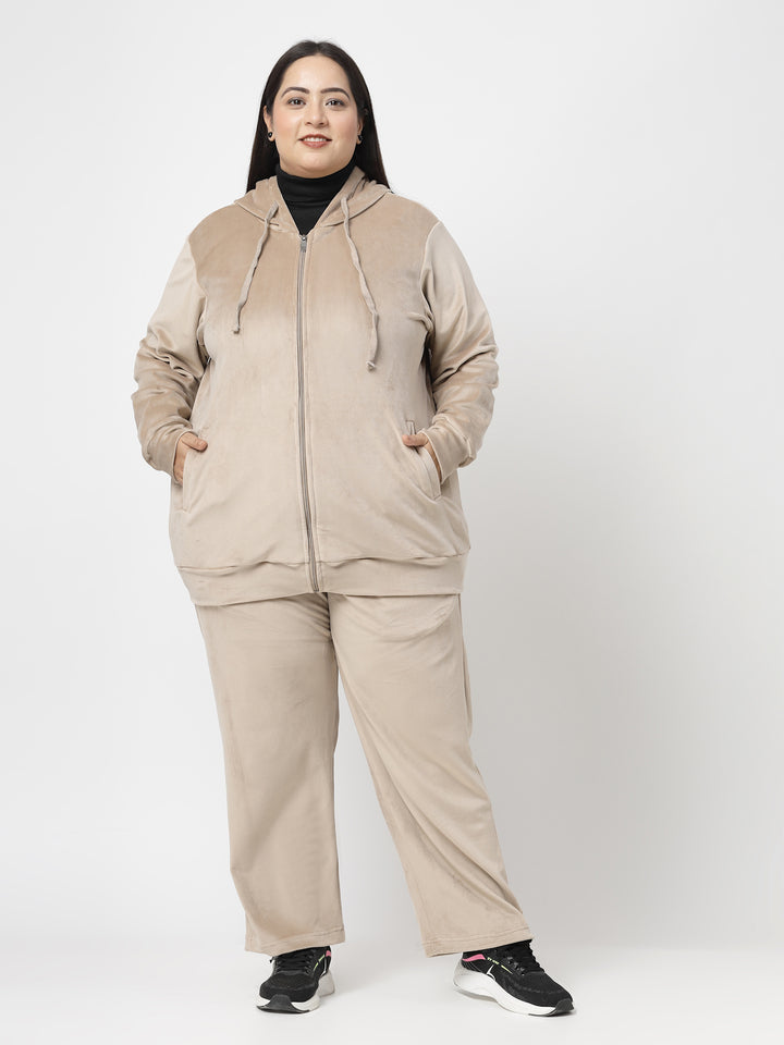 Women Hooded Neck Velour Tracksuit