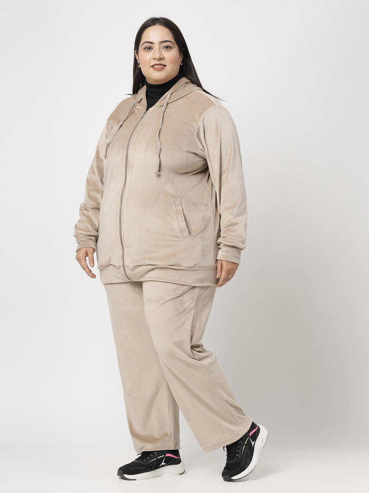 Women Hooded Neck Velour Tracksuit