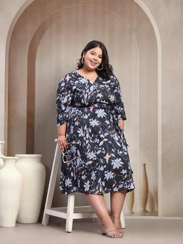 Plus Size Women Floral Printed Fit & Flare Dress