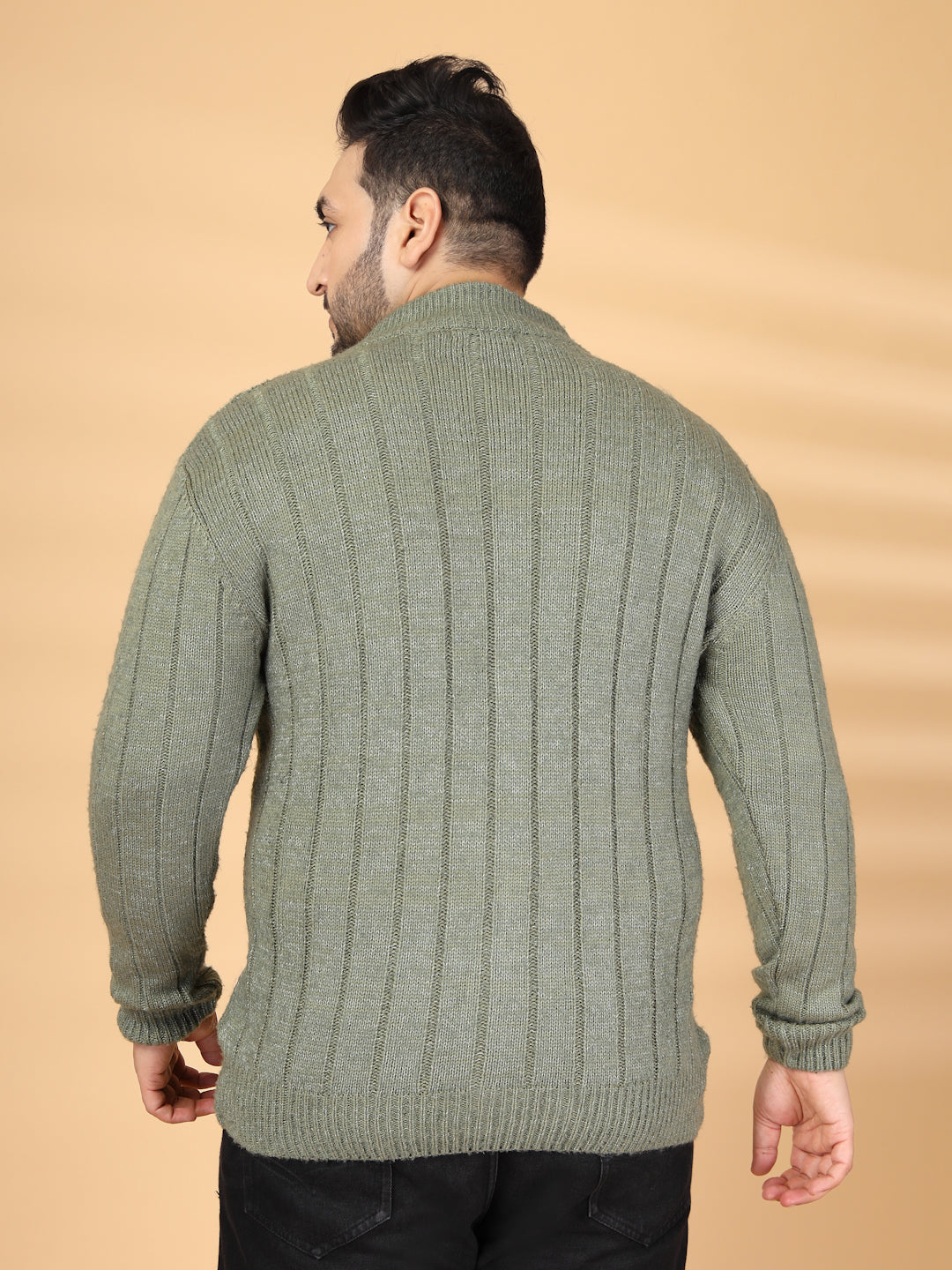 Plus Size Men Cable Knit High Neck Front-Open Sweater