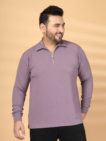 Plus Size Self Design Polo Collar Long Sleeves T-shirt