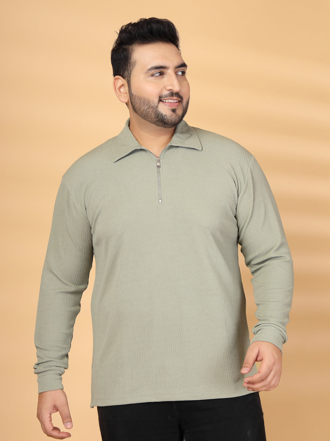 Plus Size Men Self Design Polo Collar T-shirt
