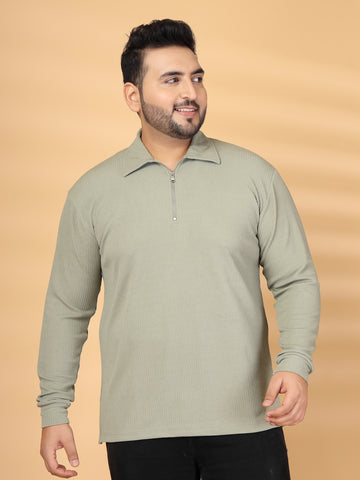 Plus Size Men Self Design Polo Collar T-shirt