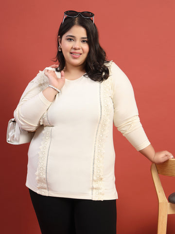 Plus Size Women Solid Round Neck Cotton T-shirt