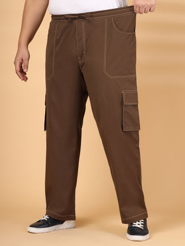 Plus Size Men Regular Fit Mid-Rise Plain Cotton Cargos