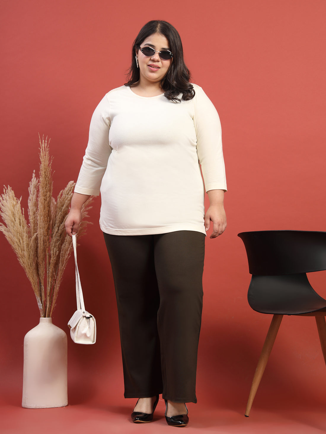 Plus Size Women Solid Round Neck Cotton T-shirt