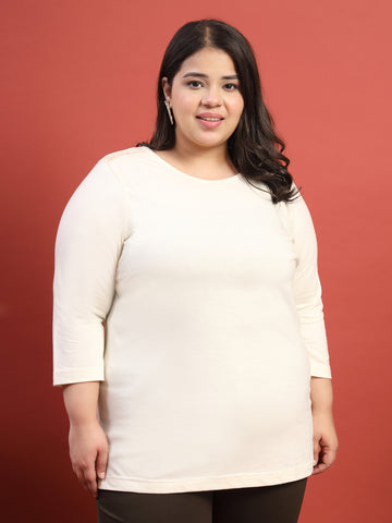 Plus Size Women Solid Round Neck Cotton T-shirt