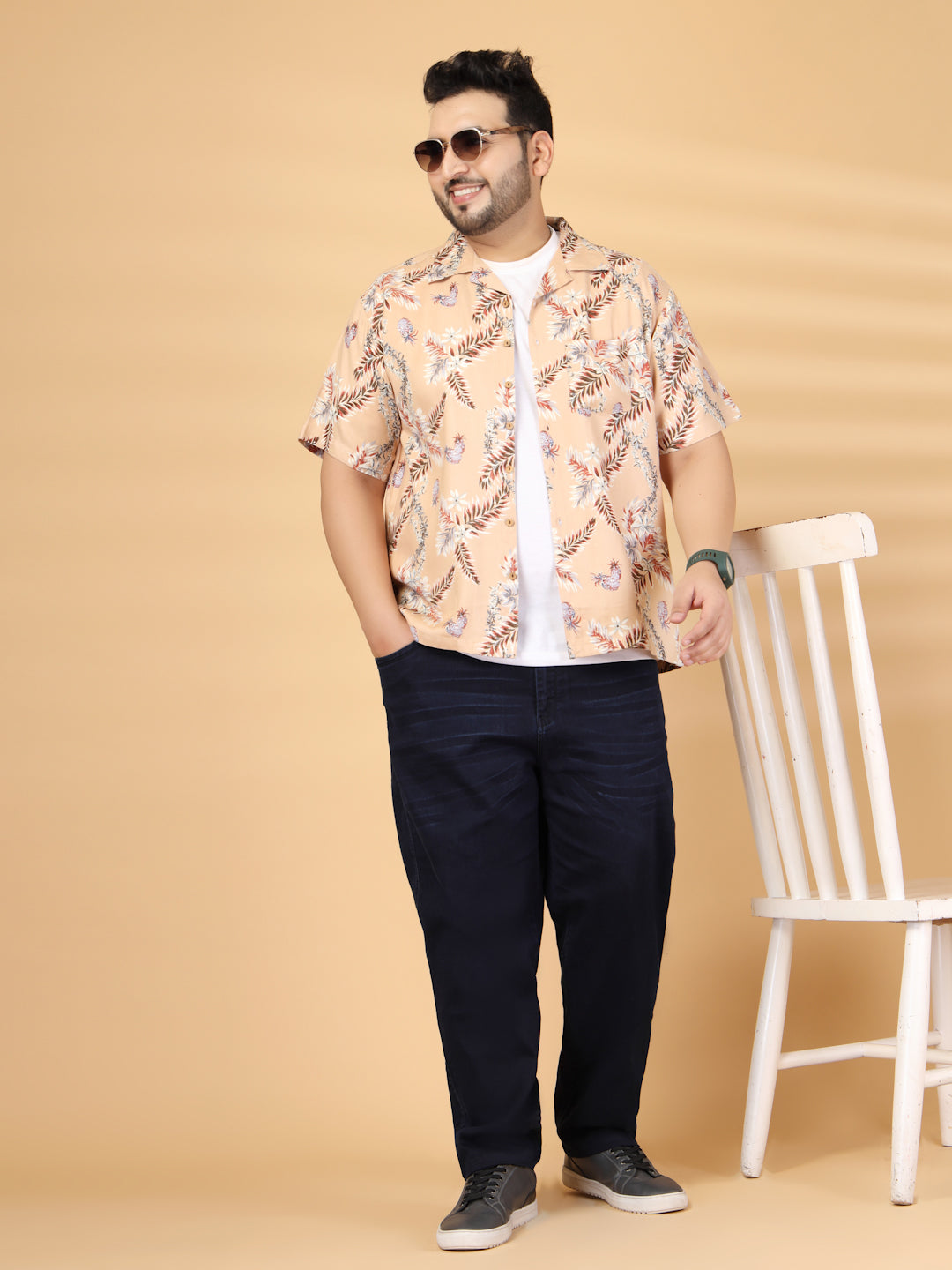 Plus Size Men Mid-Rise Relaxed Fit Clean Look Elasticated Waistband Casual Jeans