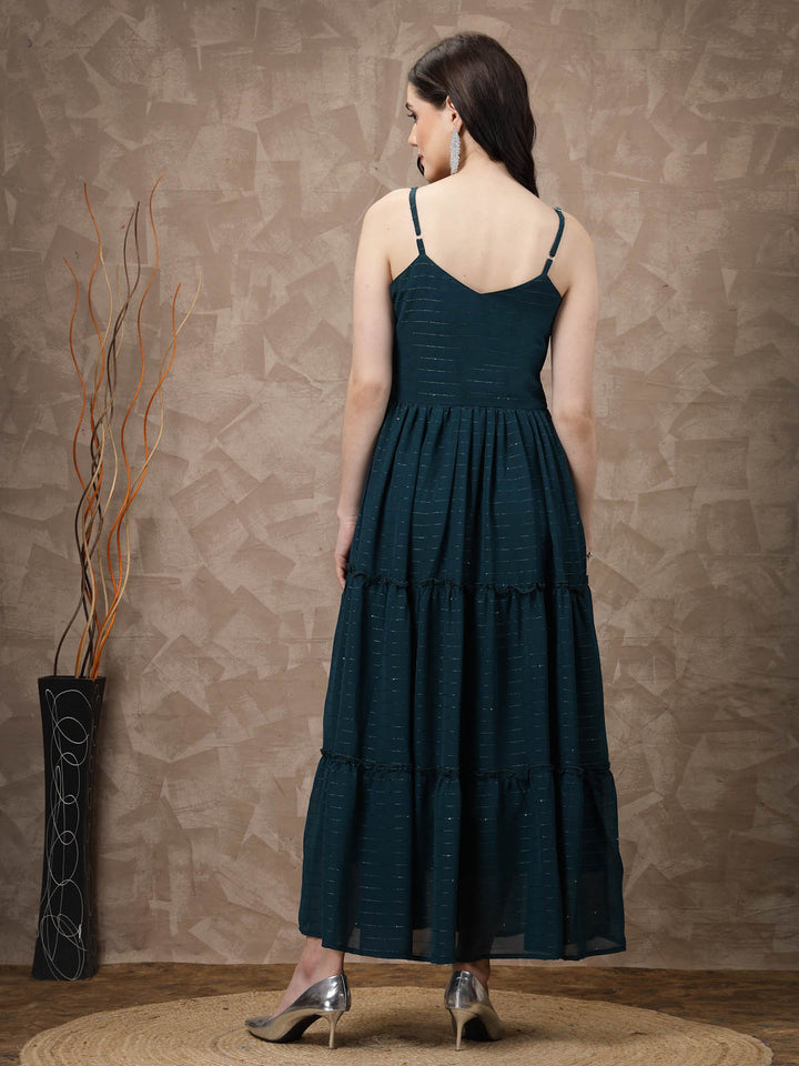 Blue Striped Shoulder Straps Maxi Dress