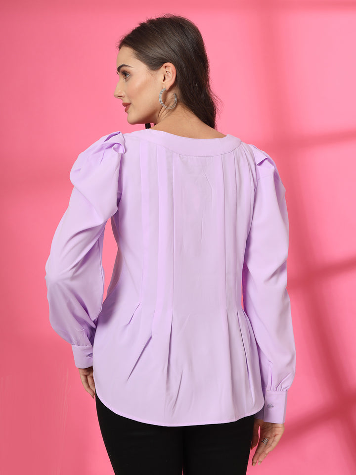 Women Collarless Solid Formal Long Sleeves Shirt