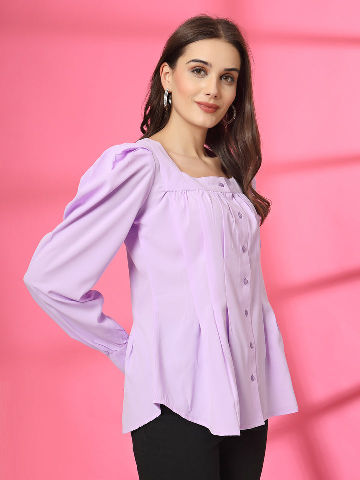 Women Collarless Solid Formal Long Sleeves Shirt