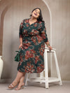 Plus Size Floral Print A-Line Midi Dress
