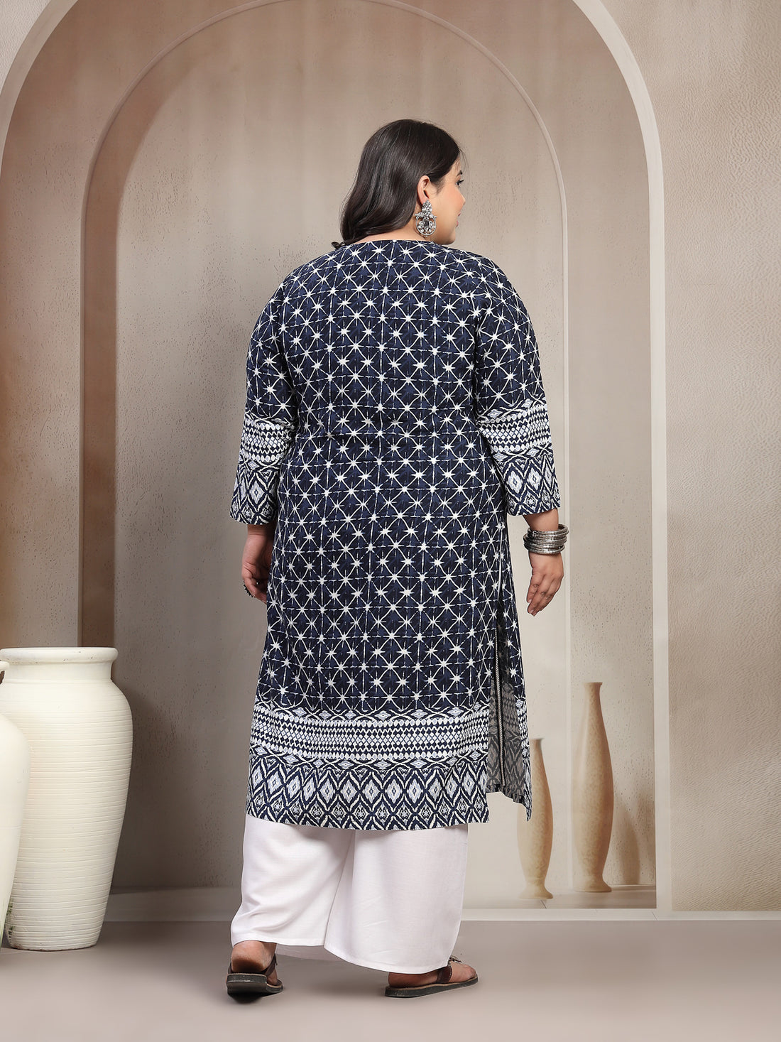 Plus Size Dk Blue Floral Printed Viscose Rayon kurta