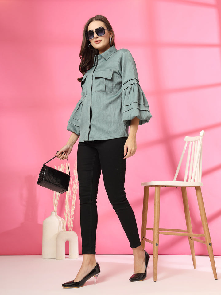 Women Spread Collar Textured Casual Shirt