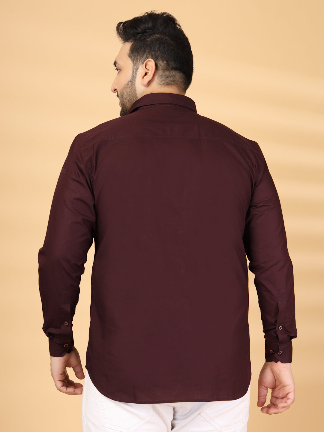 Plus Size Solid Spread Collar Cotton Casual Shirt