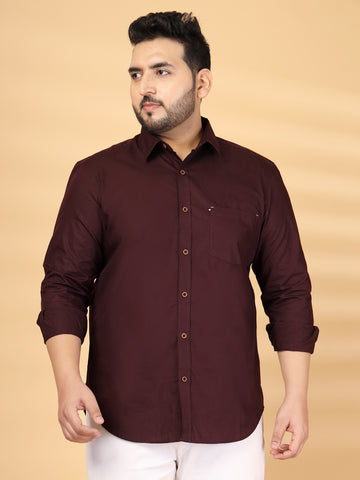 Plus Size Solid Spread Collar Cotton Casual Shirt