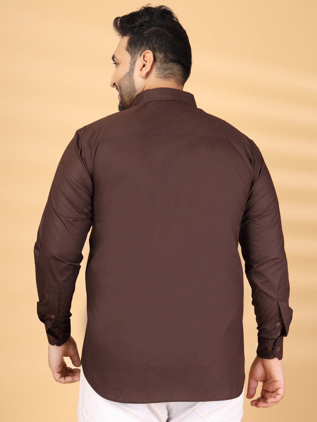 Plus Size Men Classic Fit Solid Spread Collar Cotton Casual Shirt