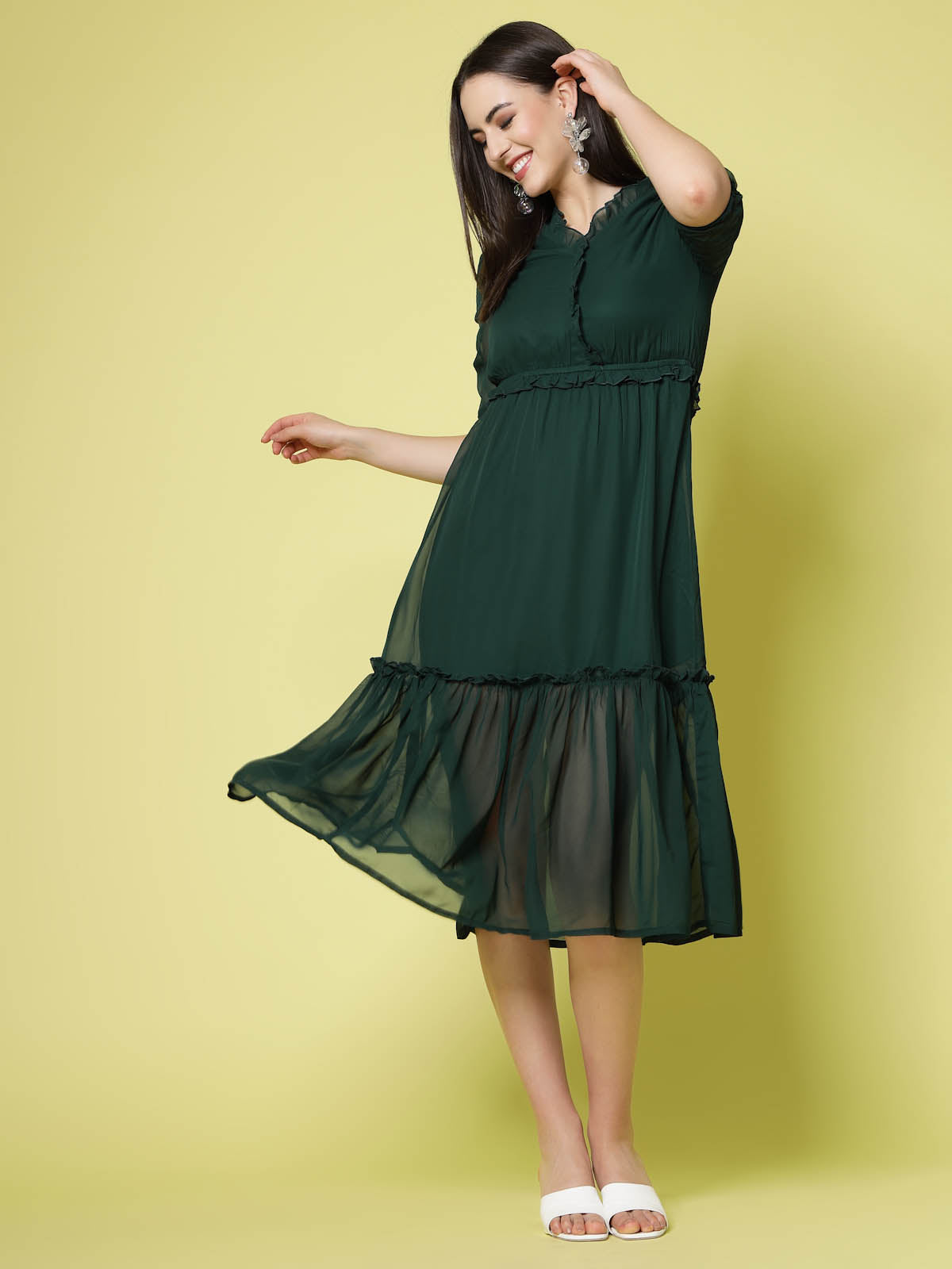 Green A-Line Midi Dress