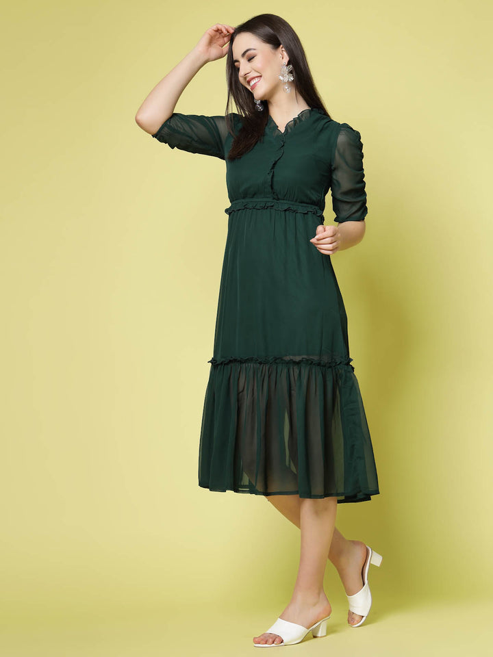 Green A-Line Midi Dress