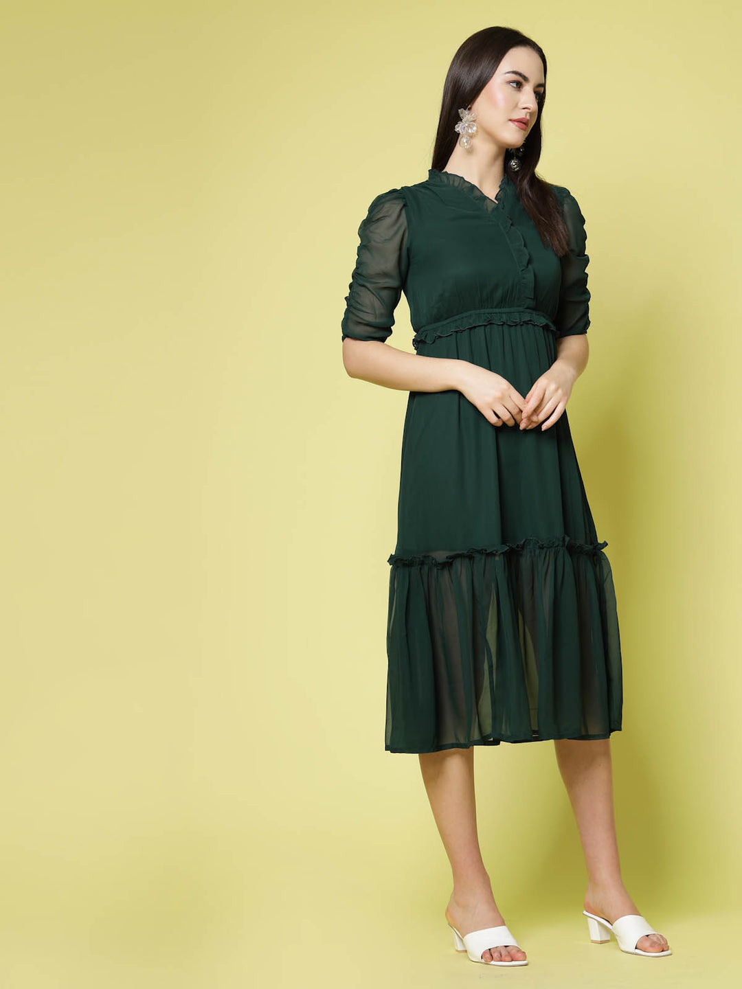 Green A-Line Midi Dress