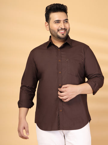 Plus Size Men Classic Fit Solid Spread Collar Cotton Casual Shirt