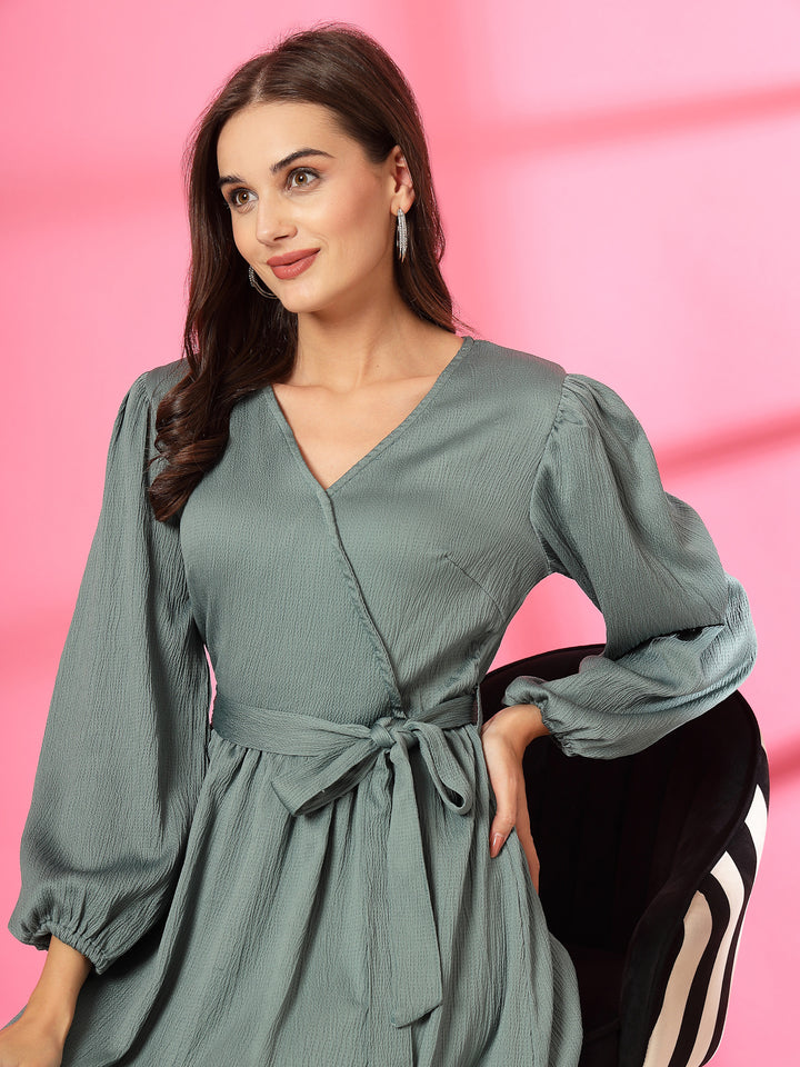 Women V-Neck Wrap Midi Dress