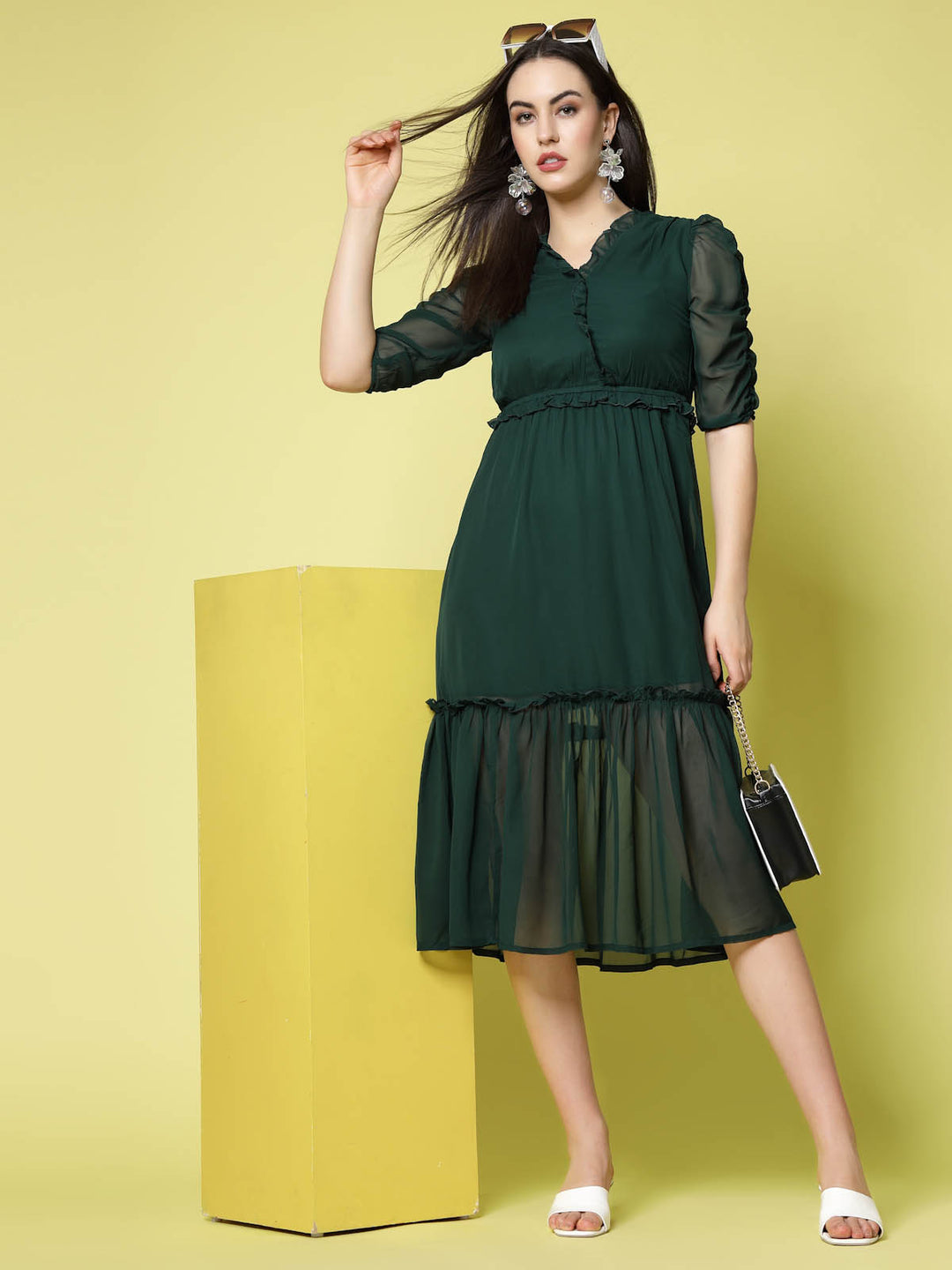 Green A-Line Midi Dress