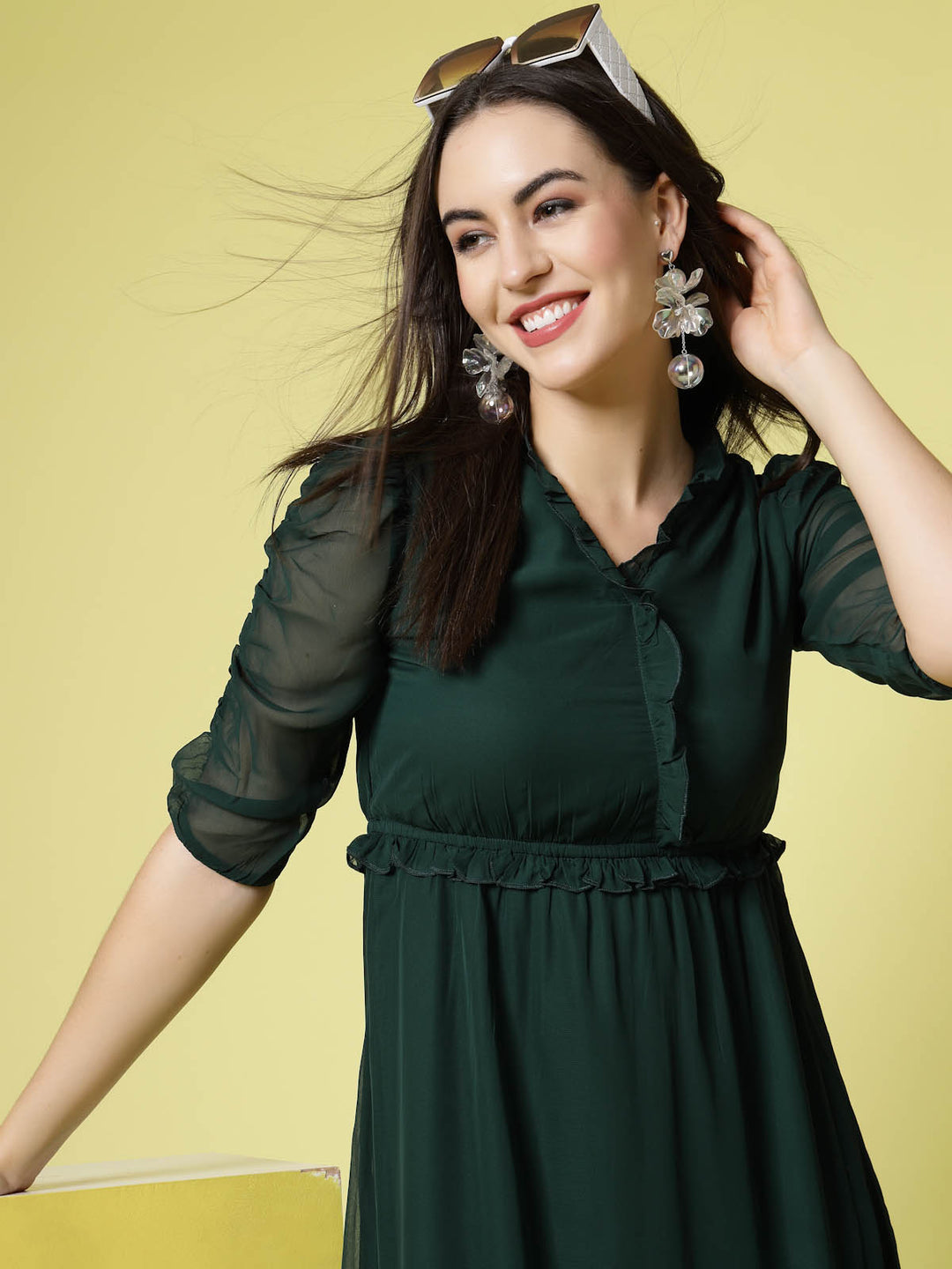 Green A-Line Midi Dress