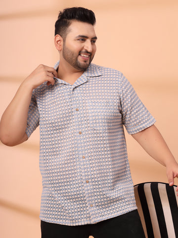 Plus Size Cuban Collar Crochet Resist Shirt