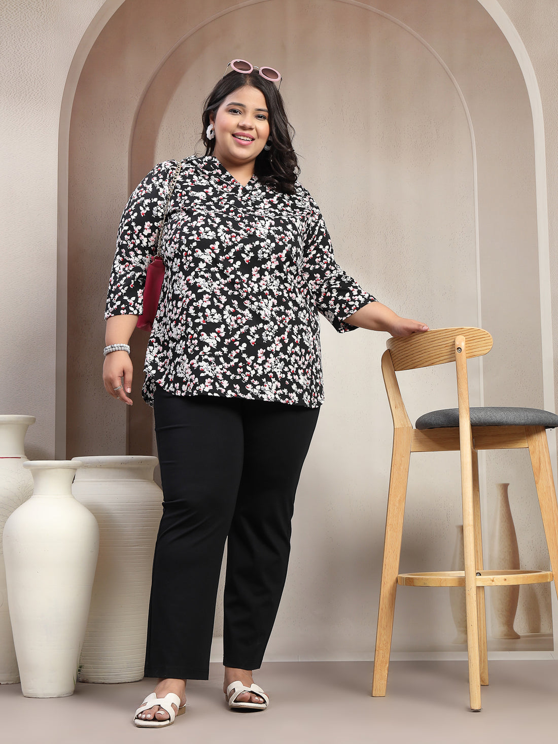 Plus Size Floral Printed V-Neck Top