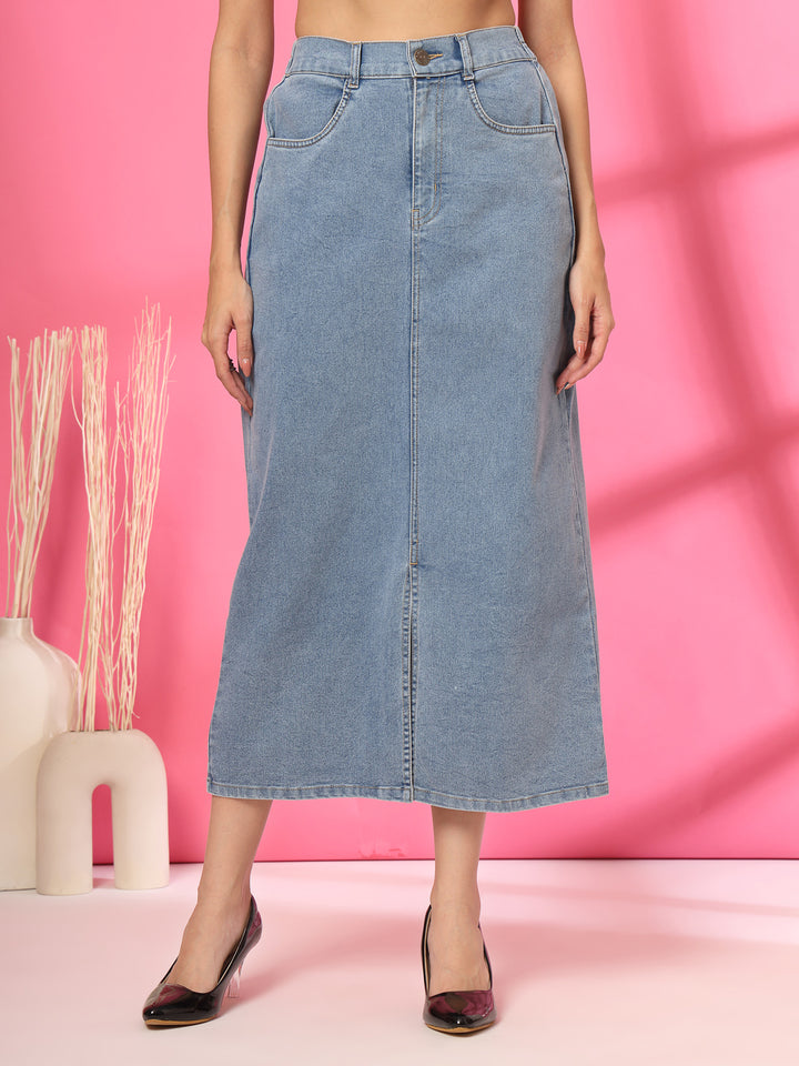 Women Denim A-Line Midi Skirt