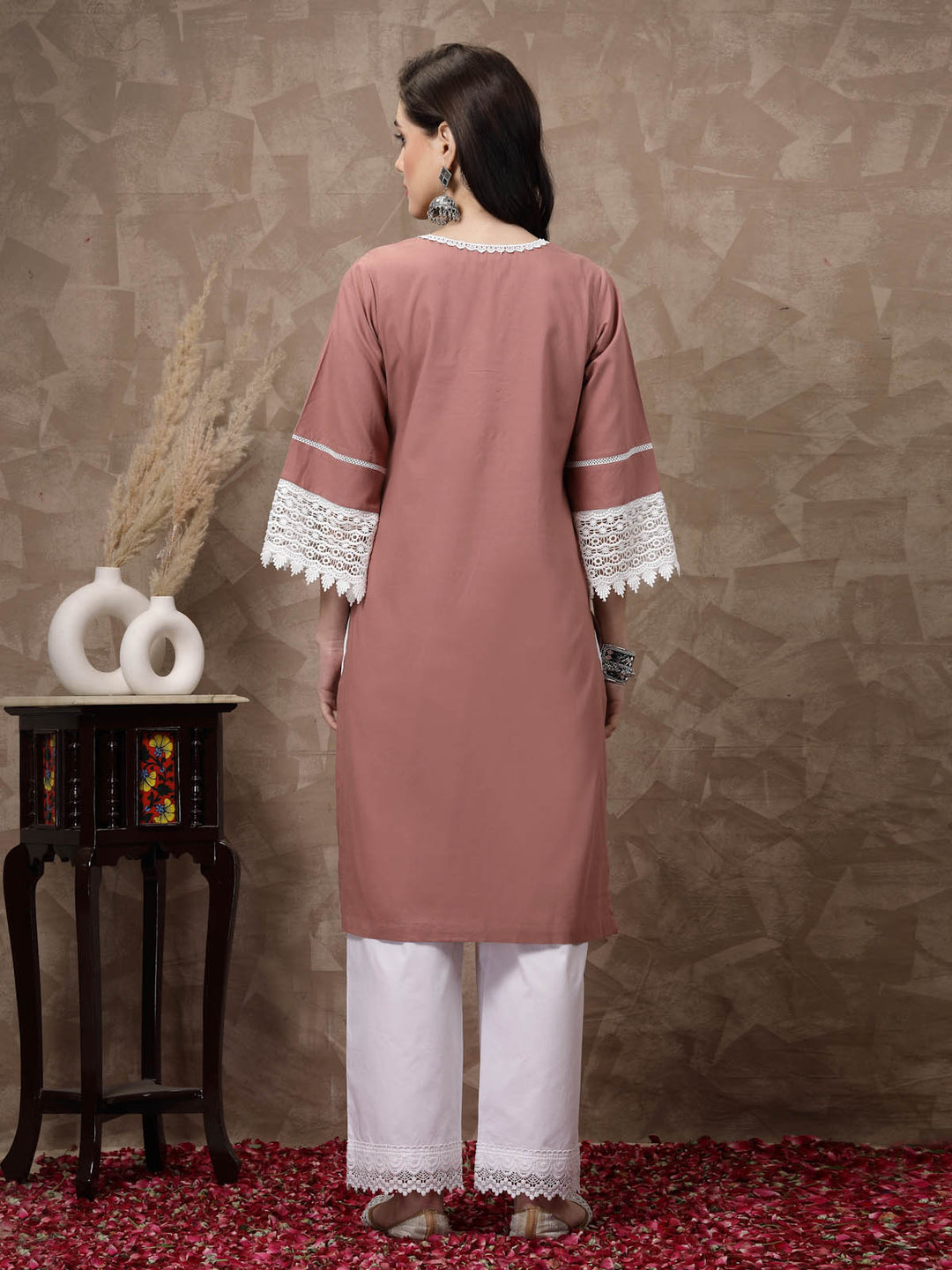 Pink Ethnic Motifs Printed Flared Sleeves Cotton A-Line Kurta