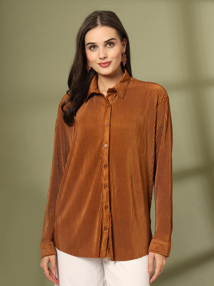 Women Spread Collar Textured Casual Shirt