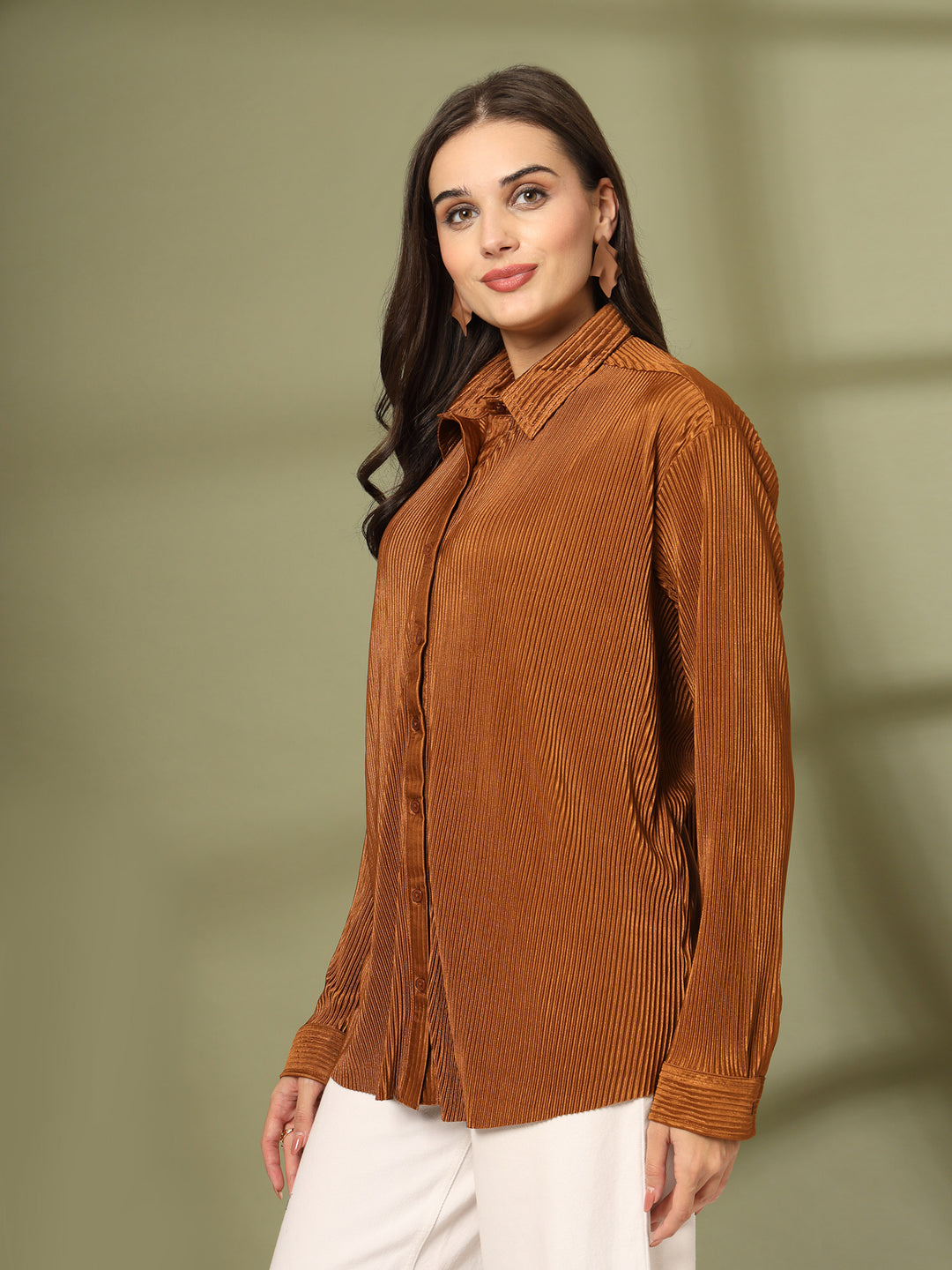 Women Spread Collar Textured Casual Shirt