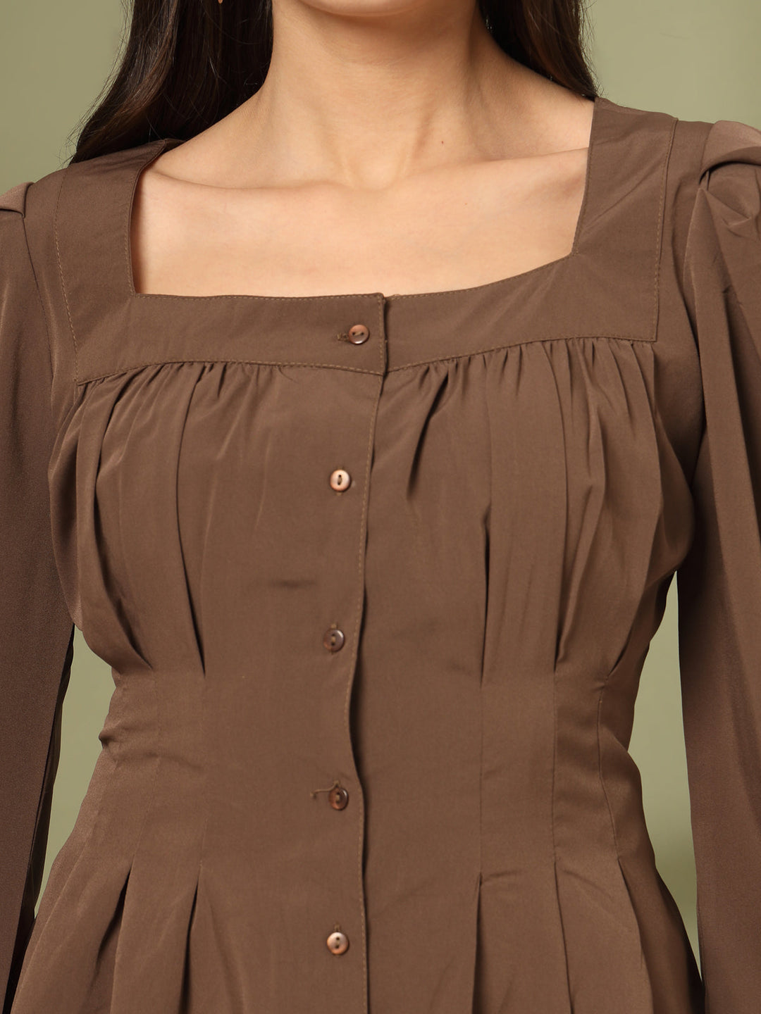 Women Collarless Solid Formal Shirt