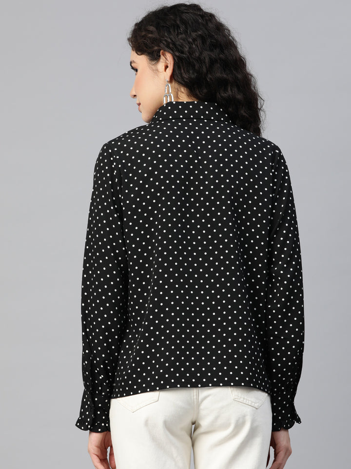 plusS Polka Dot Print Ruffles Shirt Style Top