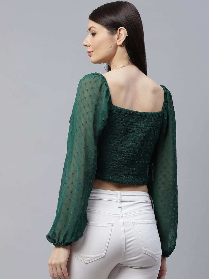 plusS Green Sweetheart Neck Crop Top