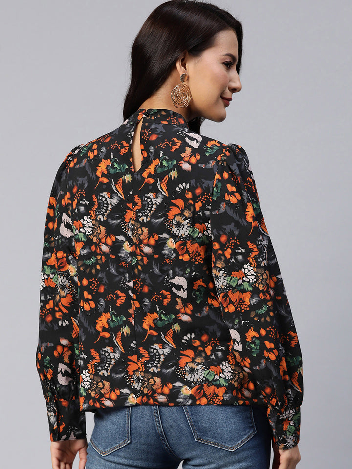 plusS Floral Print Puff Sleeves Top