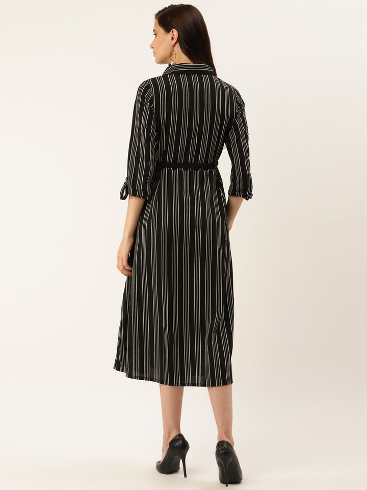 plusS Women Black  White Striped Shirt Dress