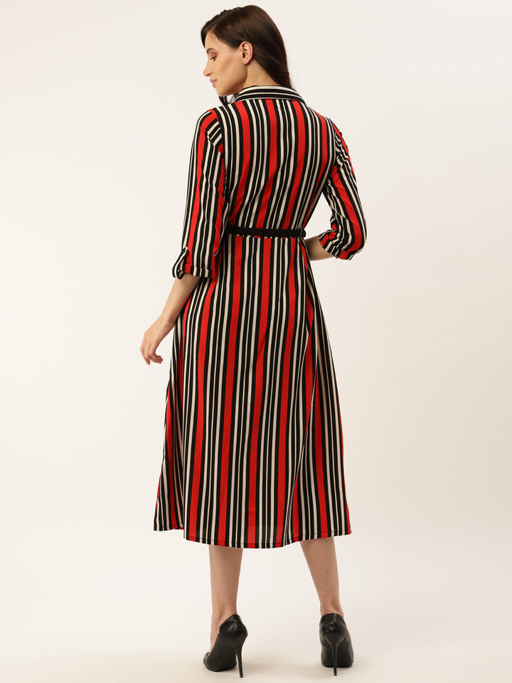 plusS Women Red  Black Striped Shirt Dress