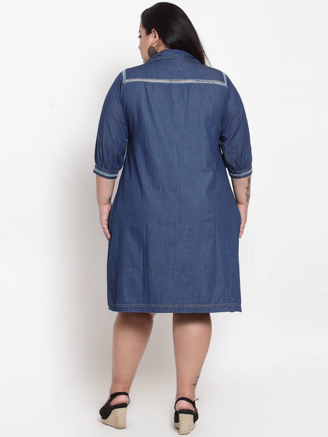 Women Blue Denim Fit and Flare Dress