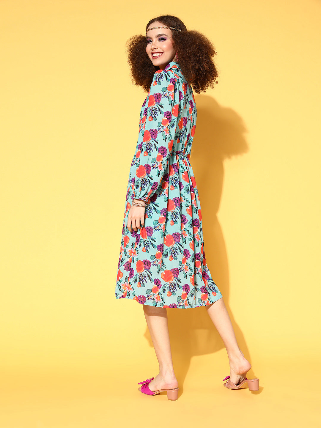 Women Blue Floral Volume Play Dress