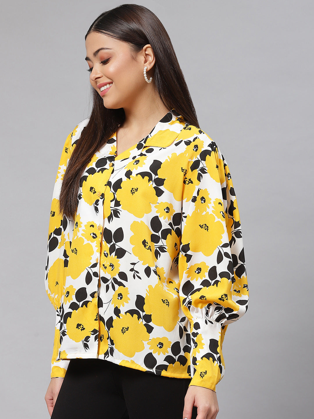 Women Yellow Floral Printed Casual Shirt