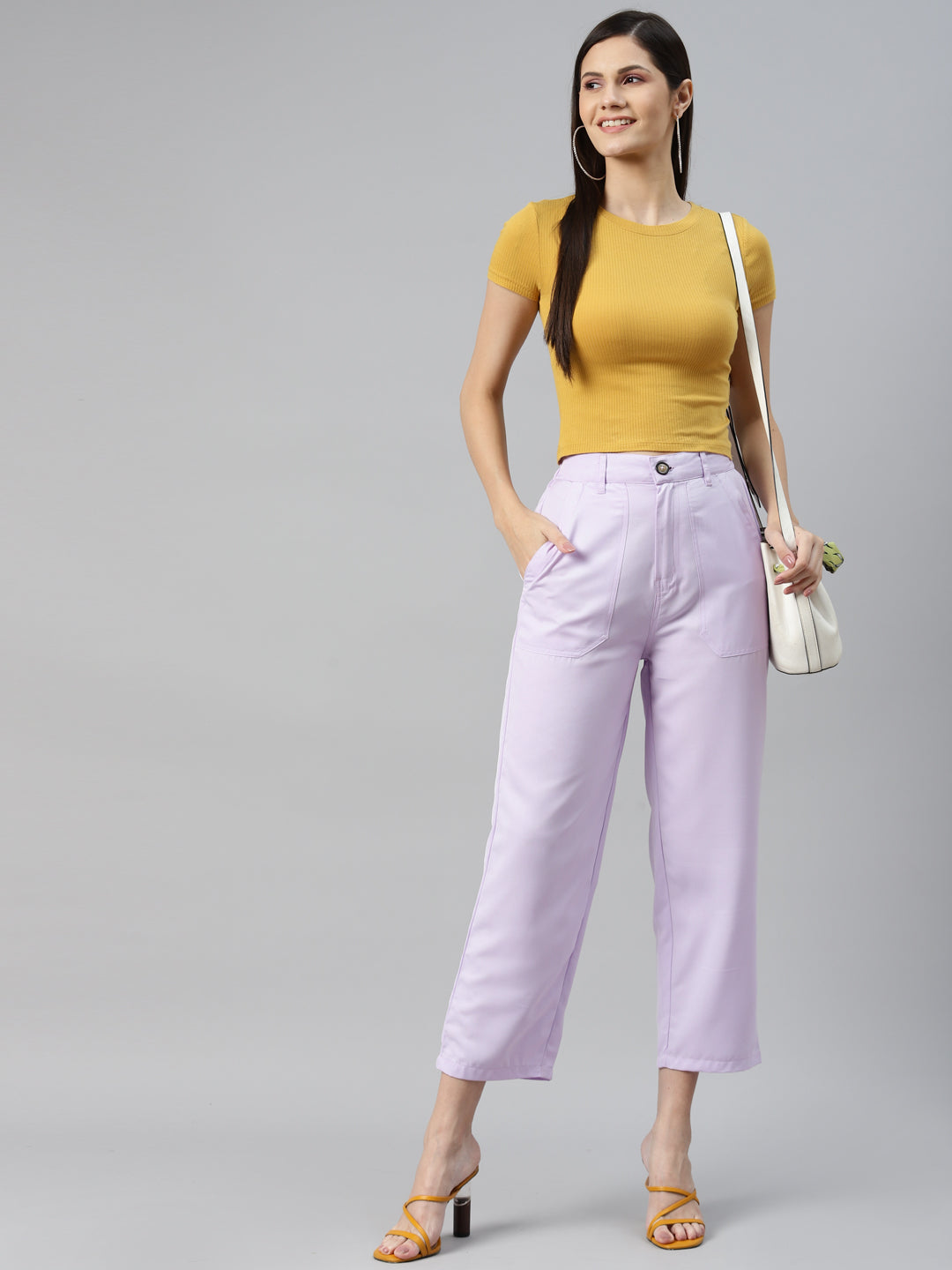 plusS Women Lavender Cropped Trousers