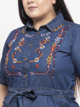 Women Navy Blue & Maroon Embroidered Tunic