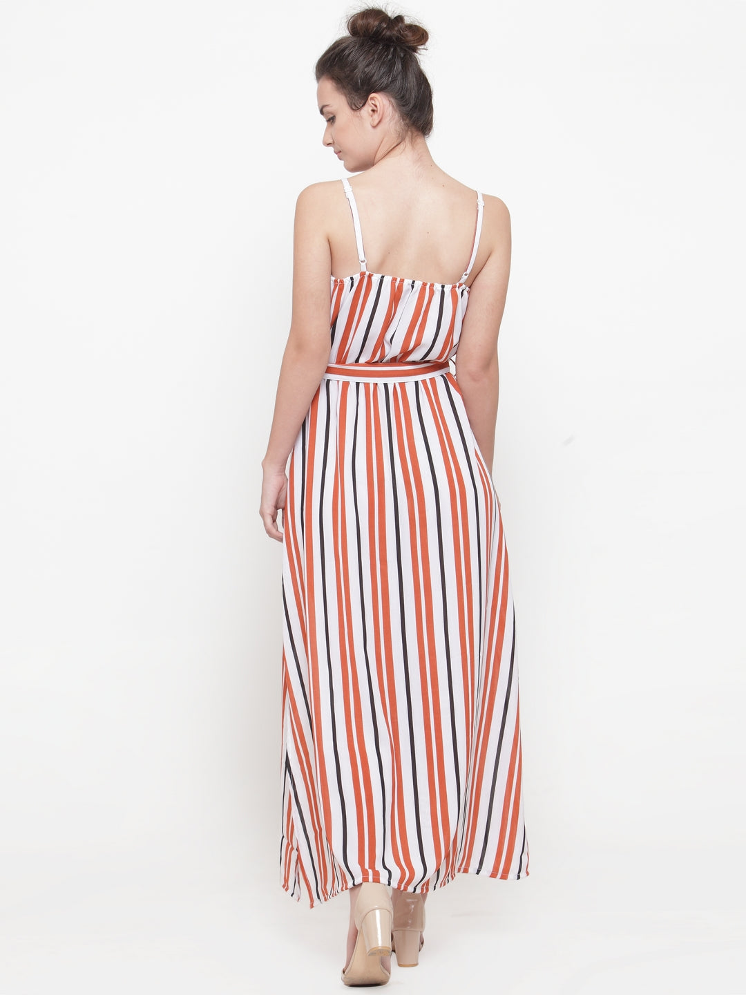 plusS Women White  Orange Striped Maxi Dress