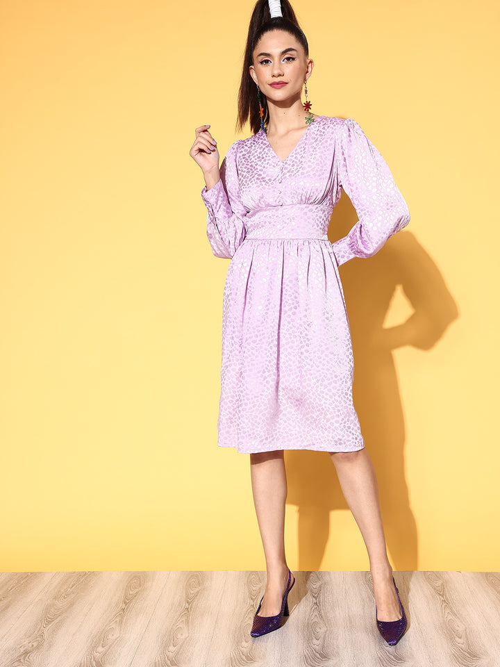 Women Lavender Self-Design Retro Optimism Dress